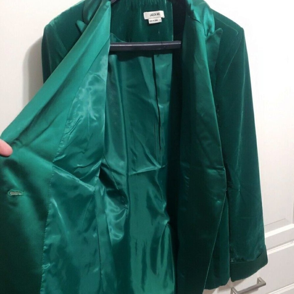 NWOT Jason Wu Emerald Green Velvet & Satin Blazer Large L - Picture 4 of 7